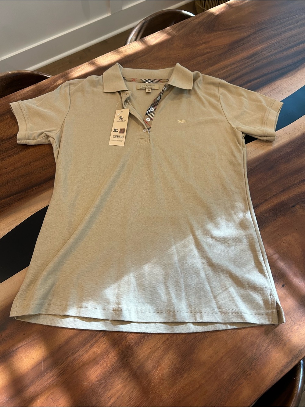 Burberry Khaki Polo with Signature Check Placket